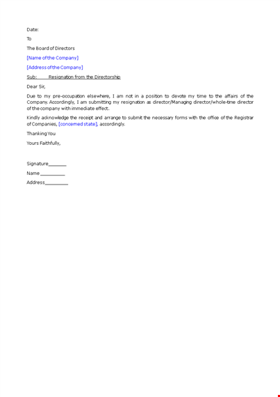 director resignation letter format doc template