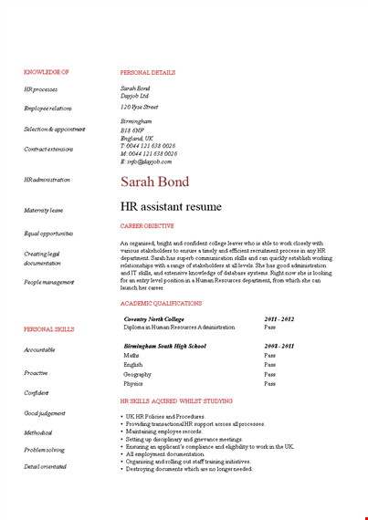 resume for hr fresher graduate template