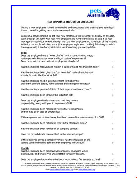 new employee induction checklist template template
