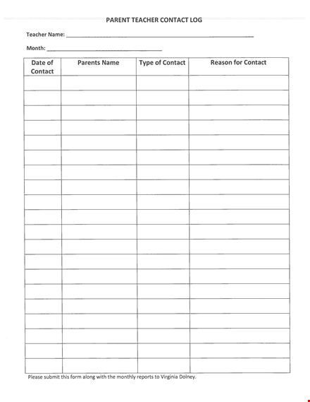 teacher parent contact log template template