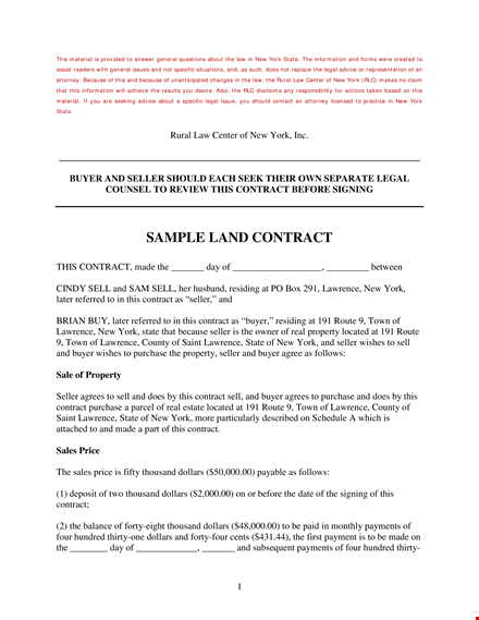 land sale contract form - simplify the process for seller and buyer template