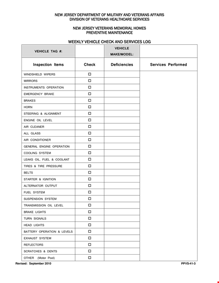 weekly vehicle maintenance log template template