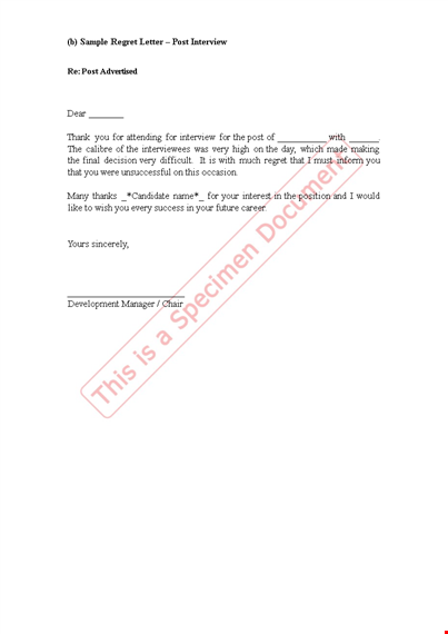 sample rejection letter | how to regretfully decline an interview template