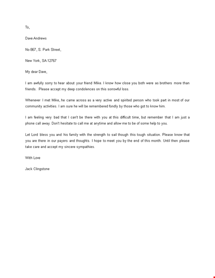 sample condolence letter | expressing sympathy and comfort template