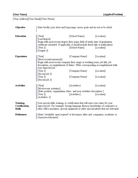 professional curriculum vitae template - activities & recent experience | location template