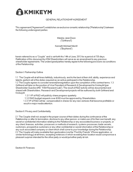 general relationship agreement (gra) example template