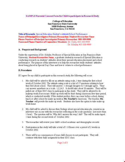 parental consent form template for school, study, and research - ensure child's participation template
