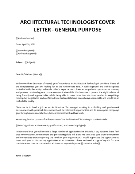 architectural technologist cover letter template