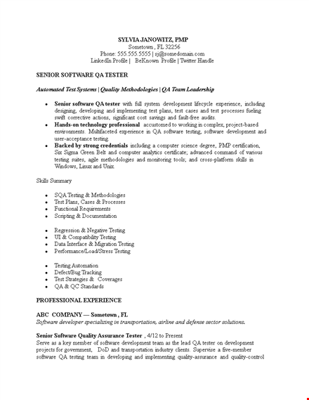 software testing resume format template