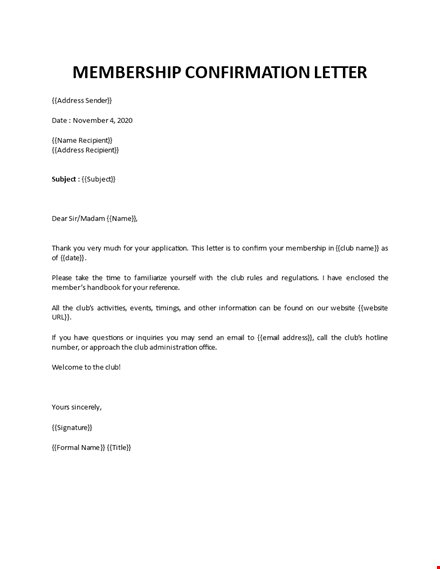 membership confirmation letter template
