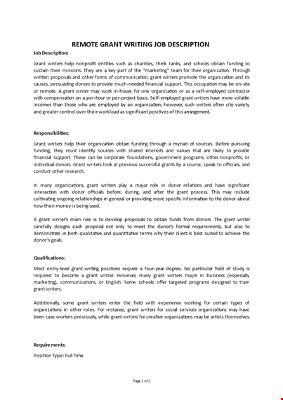 remote grant writing job description template