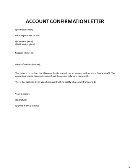 account confirmation letter template