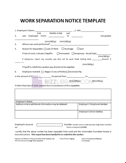 work separation notice template