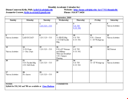 monthly calendar sample template template