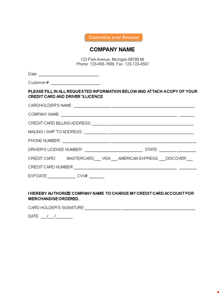 free credit card authorization form template | easy-to-use & download template