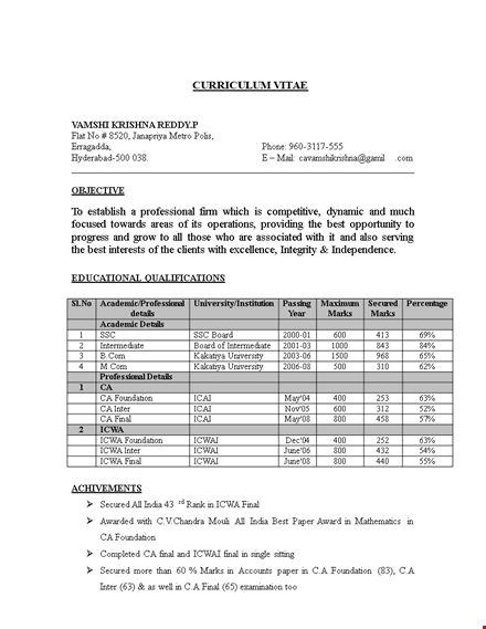 chartered accountant student resume template