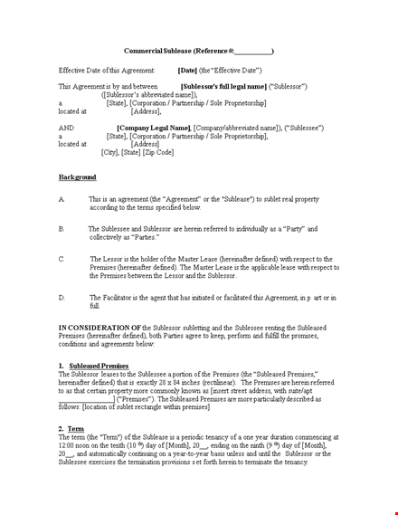 commercial sublease contract template