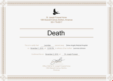 death certificate sample template template