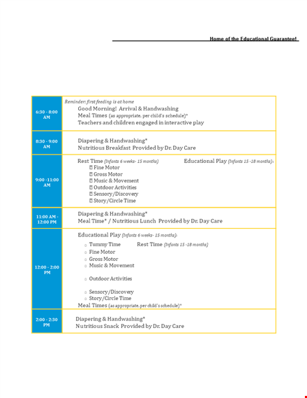 infant daycare schedule template