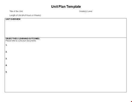 unit plan template: organize outcomes, topics, and indicators template