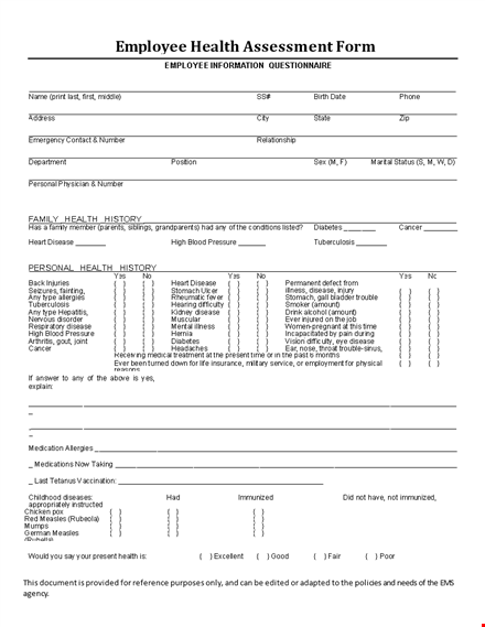 prevent disease spread with employee health questionnaire template template