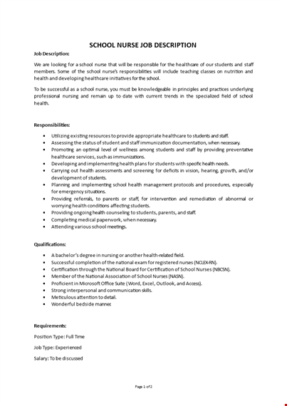 school nurse job description template