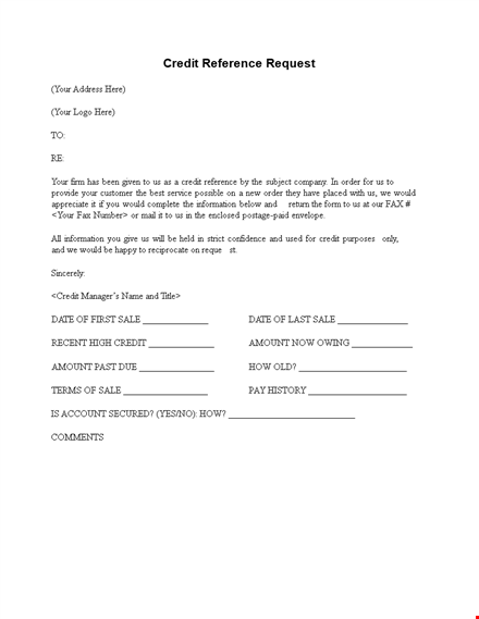 request a company credit reference letter - order, reference, credit template
