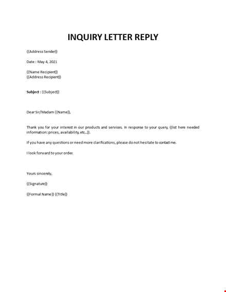 inquiry letter reply template