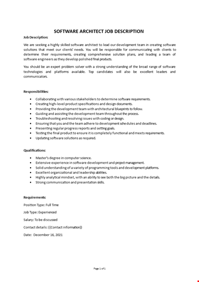 software architect job description  template