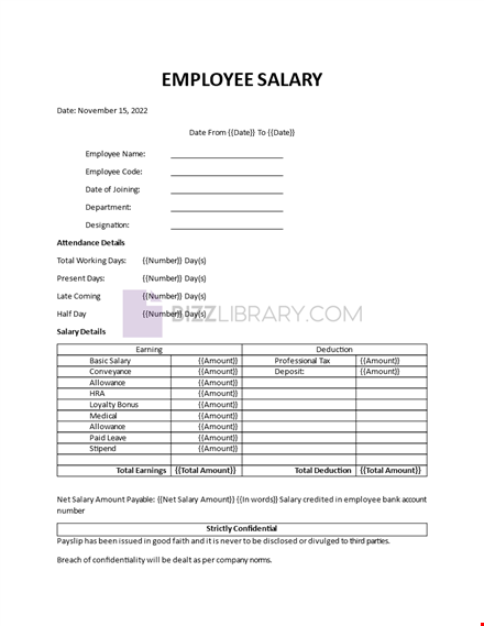 employee salary statement template
