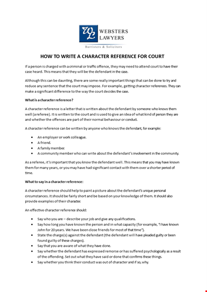 character witness letter: a reference for the defendant - boost their case template