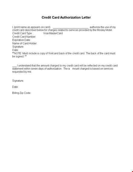 authorization letter template for credit card authorization template