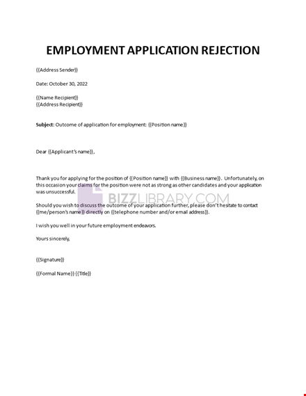 job rejection letter template