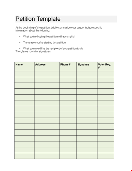 create a strong petition with our petition template - beginning now template