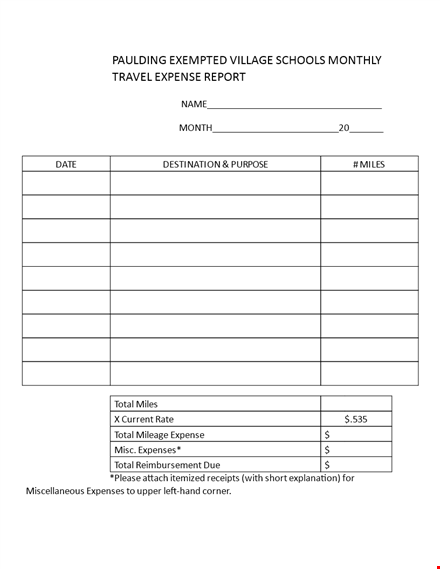 monthly travel expense report template