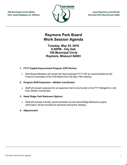 work session agenda template template