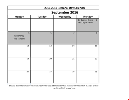 personal day calendar template