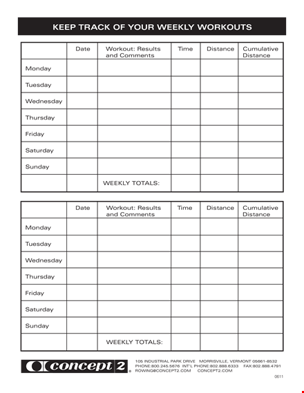 create efficient workouts: weekly workout template for distance and results template