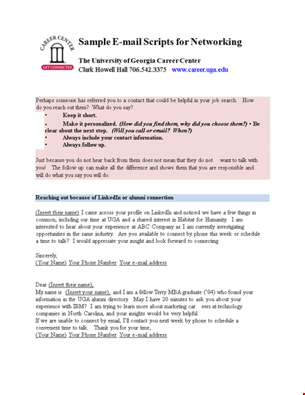 sample networking email for job search and phone conversations template