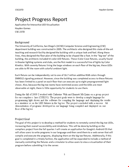 project progress report format for application, server, android programs template