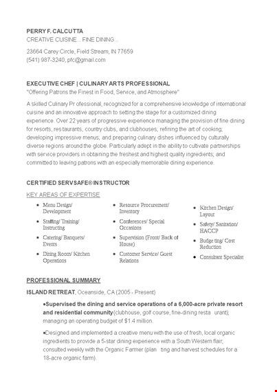 executive chef resume sample template