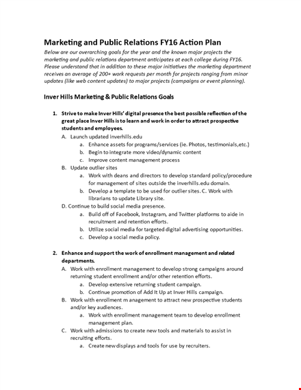 marketing and public relations plan template