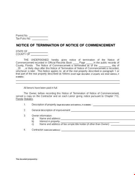 notice of termination of commencement template