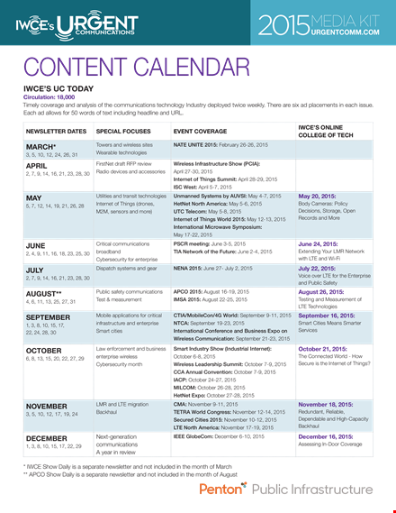 sample content calendar template for november - wireless & internet | download now template
