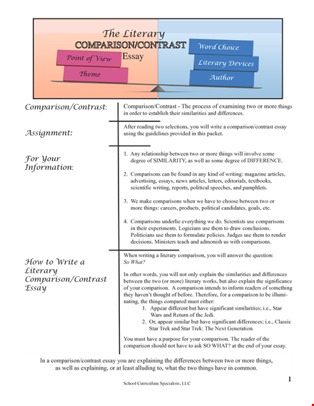 literary comparison contrast essay template