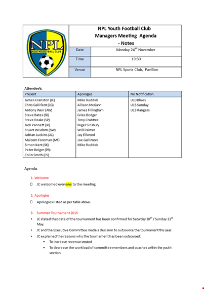 football club meeting agenda template