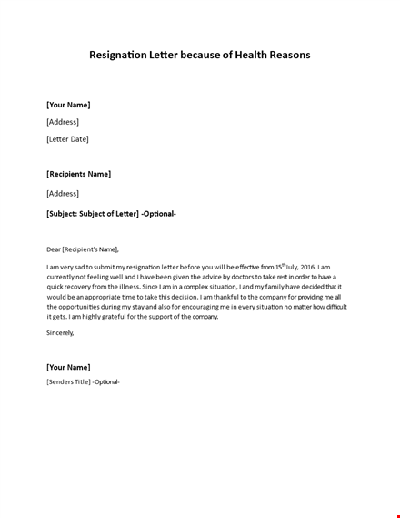 resignation letter with health reason - address, subject, and tips included template
