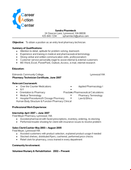 sample pharmacy technician resume template