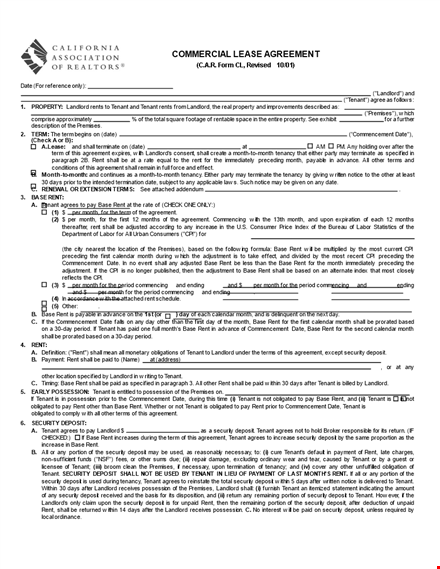 standard commercial lease agreement for landlords and tenants template