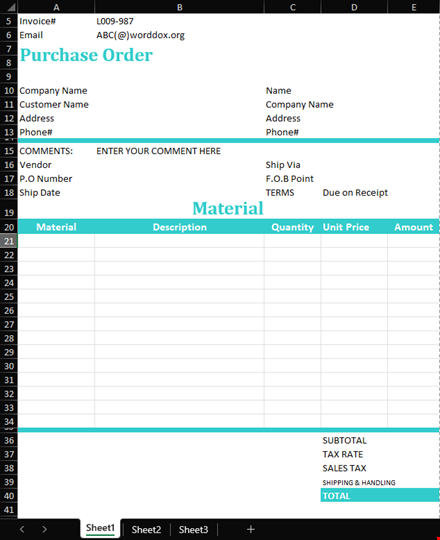 easy purchase order template for company | manage orders & addresses template